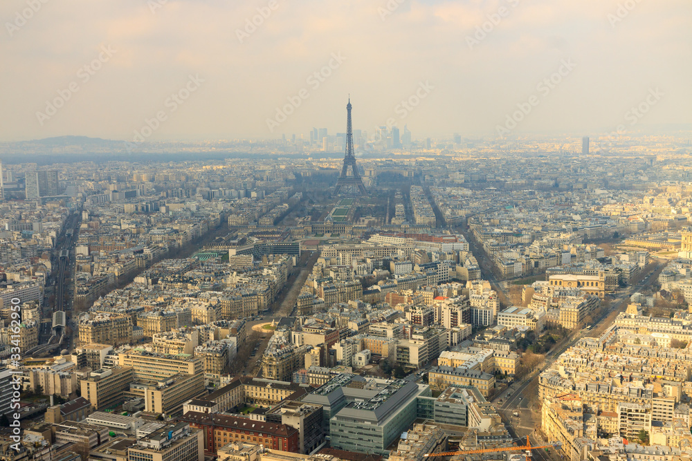 Magestic panorama of Paris with Eiffel tower at background
