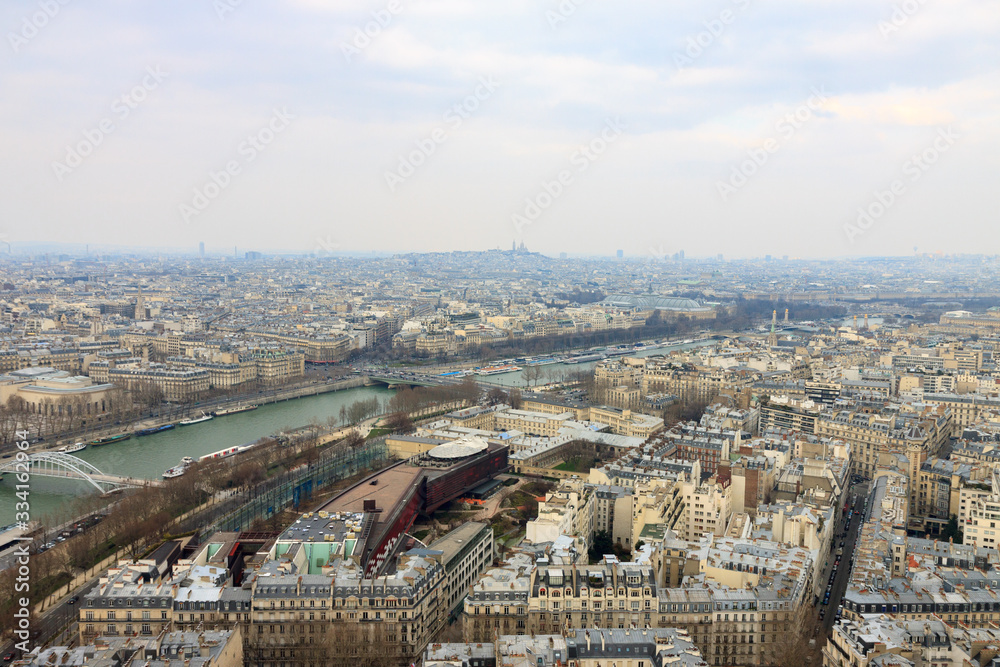 Panorama of Seine with his bridges in Paris from Eiffel tower