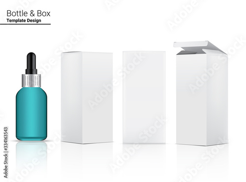 Dropper Bottle Mock up Realistic Cosmetic and 3 Box Side for Skincare Essential Merchandise or medicine on White Background Illustration. Health Care, Medical and Science Concept Design.