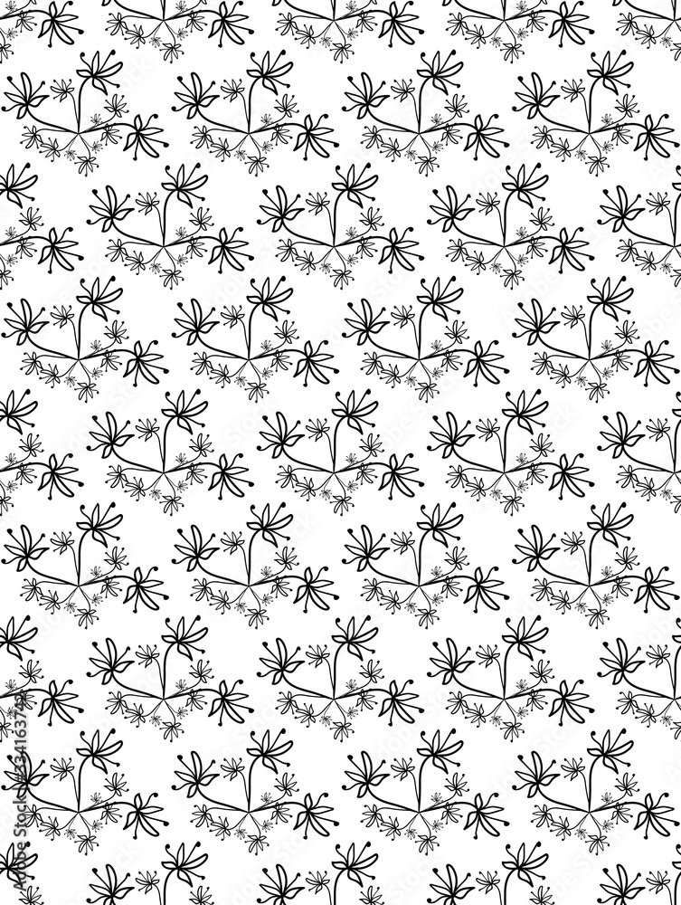 blooming Magnolia. Sakura. apple tree. vertical flower cover. black and white outline drawing by hand. monochrome seamless pattern. print. background for textiles, paper, and packaging. blooming Magnolia. Sakura. apple tree. vertical flower cover. black and white outline drawing by hand. monochrome seamless pattern. print. background for textiles, paper, and packaging.