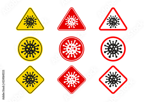 Coronavirus vector elements set. Attention signs for your designs