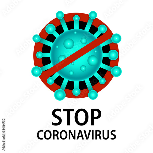 Coronavirus vector element isolated. STOP COVID sign
