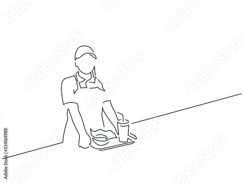 Fast food service isolated line drawing, vector illustration design. Food collection.