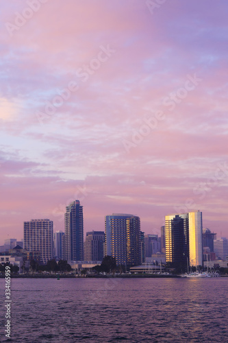 Vertical of San Diego, California city center seen at sunset © Harold Stiver