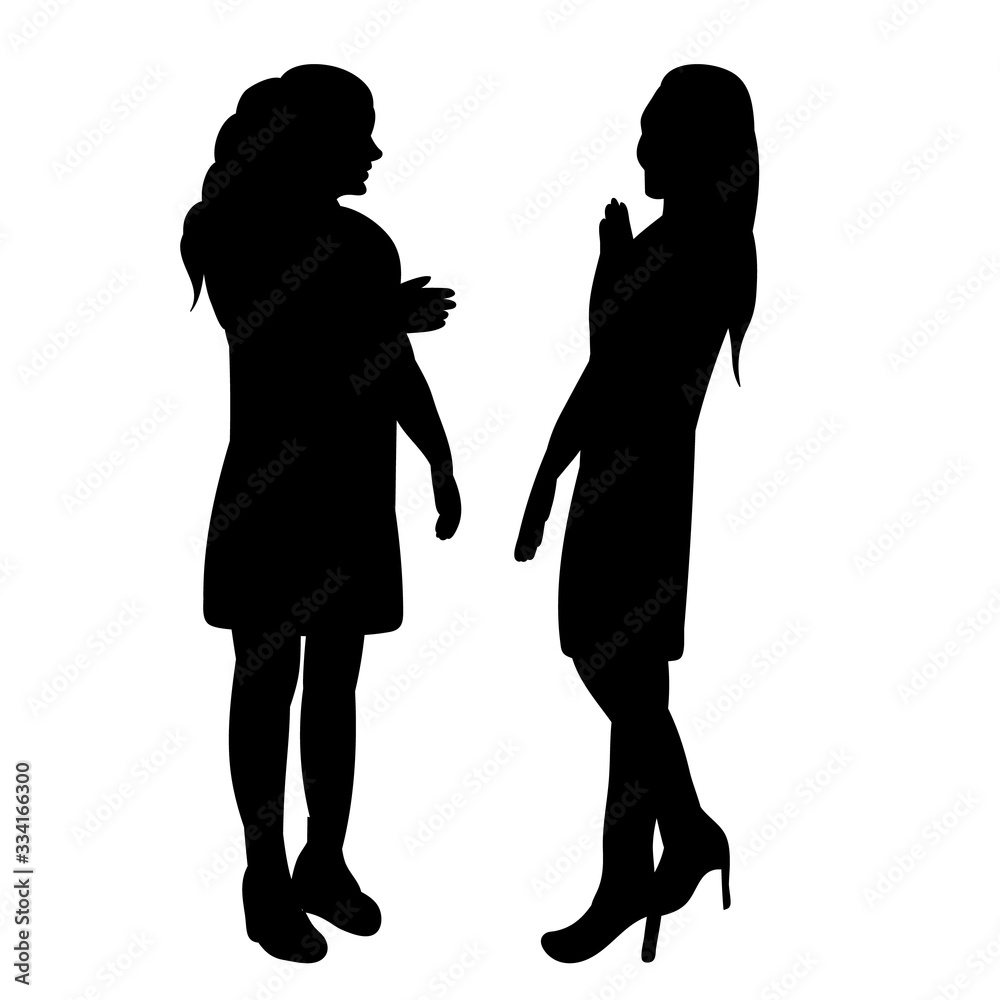vector, isolated, black silhouette of a girl standing talking