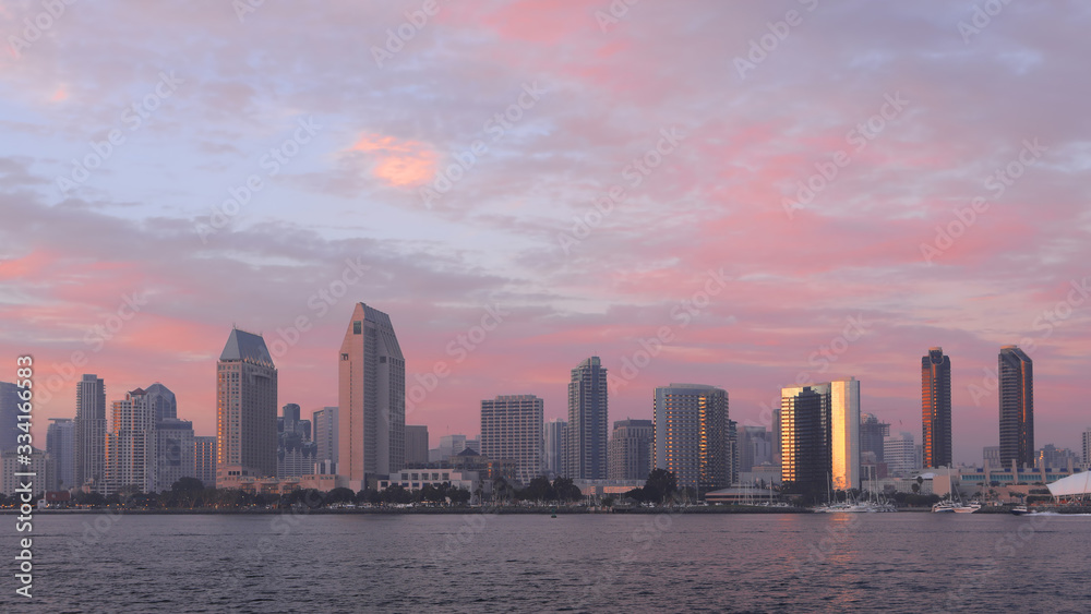 San Diego, California skyline seen at dusk