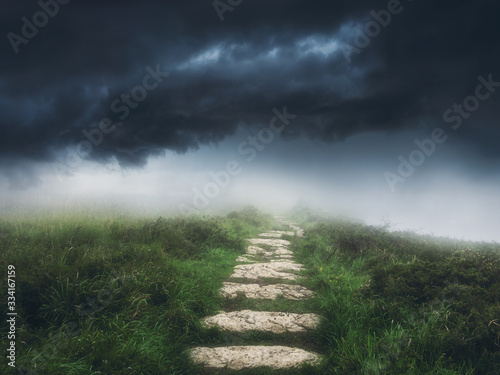 Billede på lærred path to the storm with dramatic sky