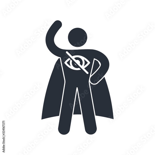 Super hero with an icon of invisibility, anonymity. Unknown hero. Vector icon isolated on white background.