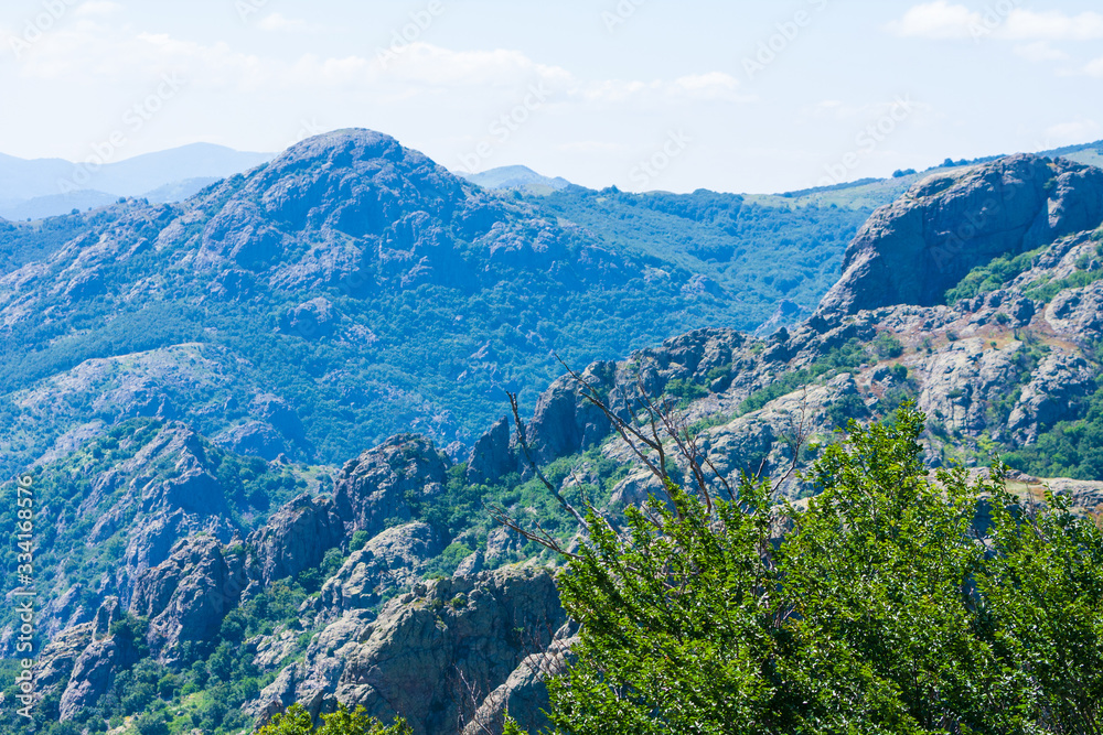 Rocky Mountains Sinite Kamani near Sliven, Bulgaria. Natural Park Blue stones mountains.