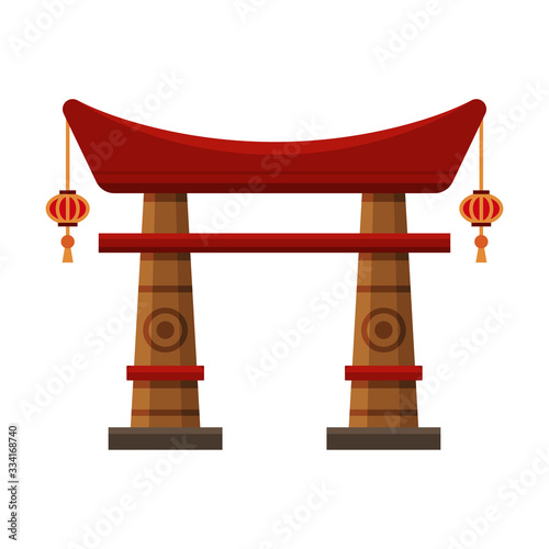 Traditional Chinese Gate, Cultural Asian Architecture Object Vector Illustration