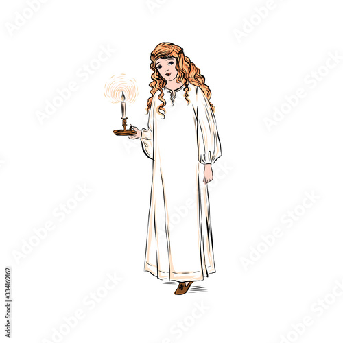 human angel with wings, religious character, decor for Orthodox or Catholic holidays. Greeting card for Christmas, Easter, angel's day. Faith in God and the unearthly.
