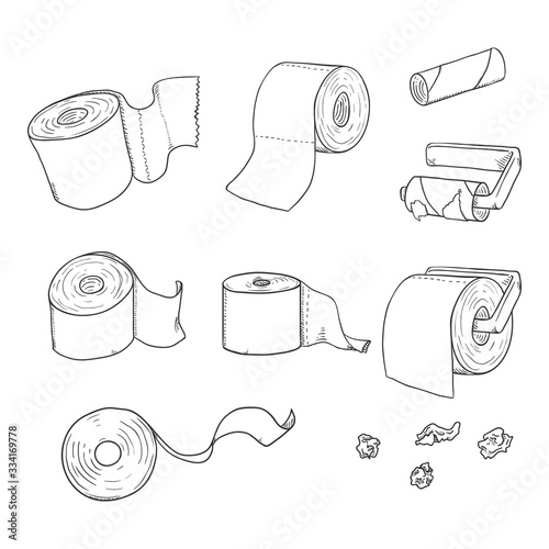 Vector Set of Sketch Toilet Paper