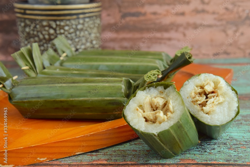 Lemper Ayam, Indonesian snack made of glutinous rice filled with