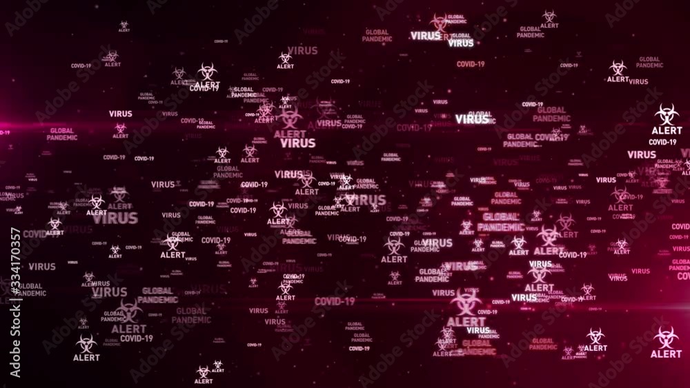 Covid-19 virus global pandemic alert flying keywords loopable seamless 3d vortex animation. Abstract concept background.