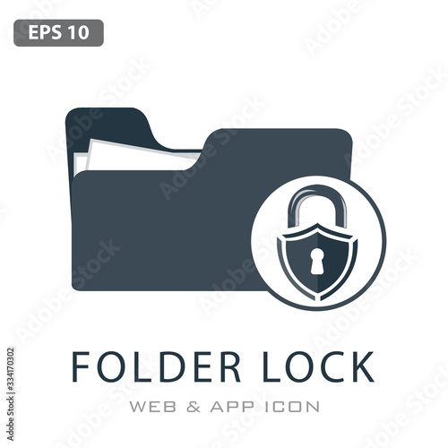 Folder with security shield sign icon. Filled vector icon illustration, Secure folder with shield flat icon isolated on white background