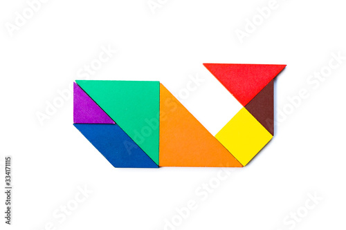 Free Download Color wood tangram puzzle in whale, fish or shark shape on white background - GFXLoad