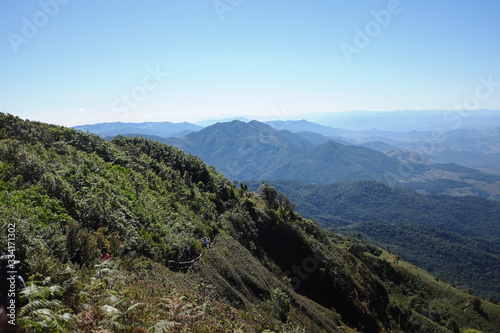 Asian Mountines with blue sky panoramic view.