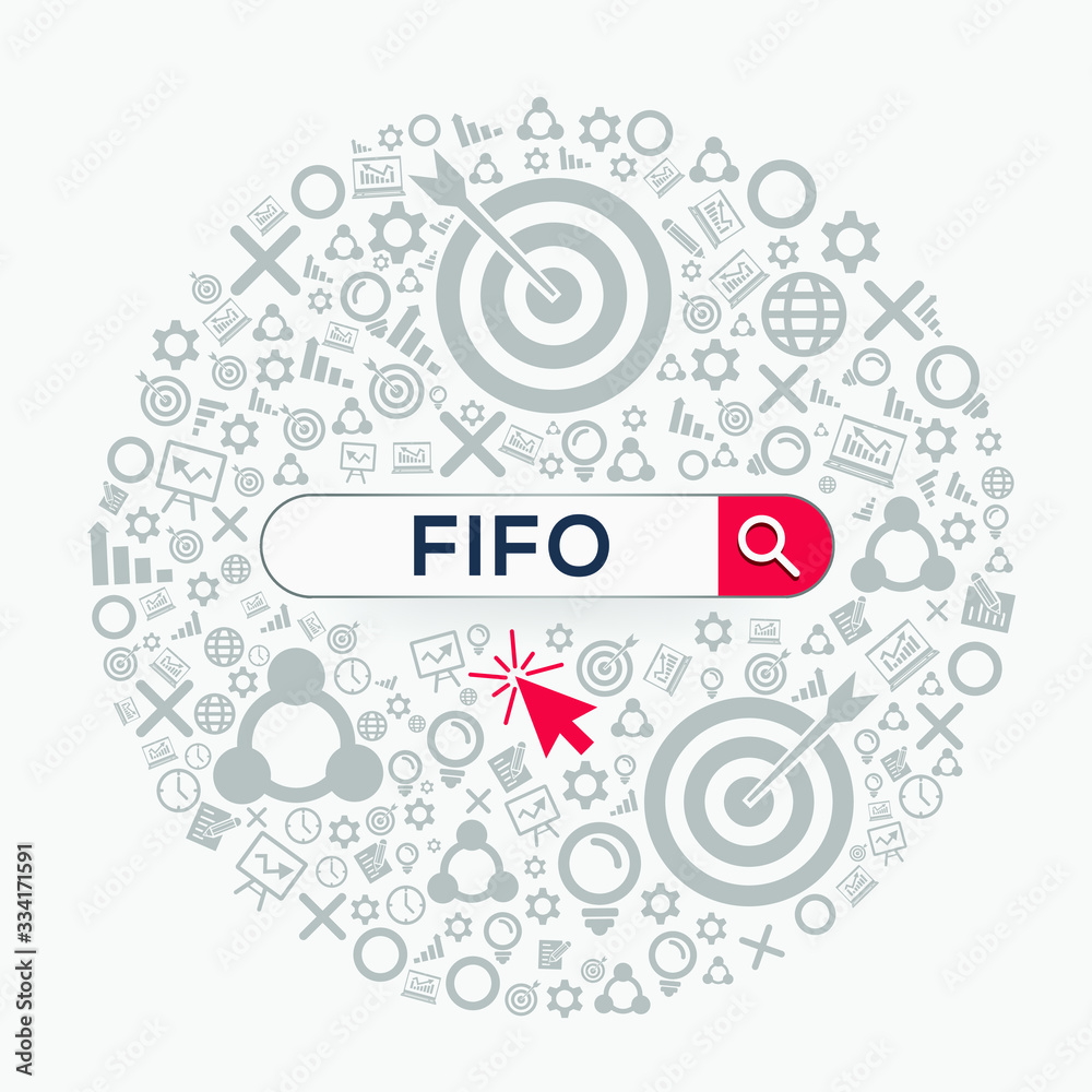  FIFO mean (first in first out) Word written in search bar ,Vector illustration.