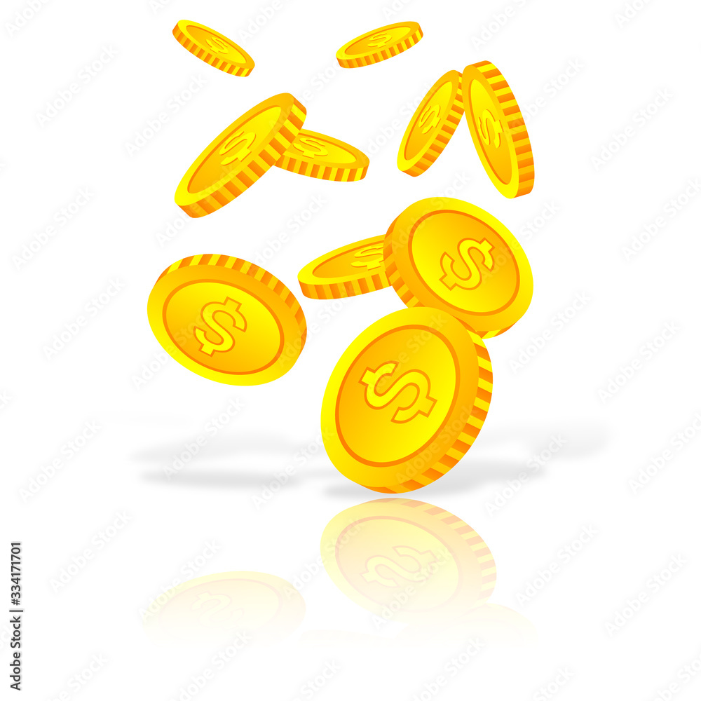 Fototapeta Coins money falling vector illustration