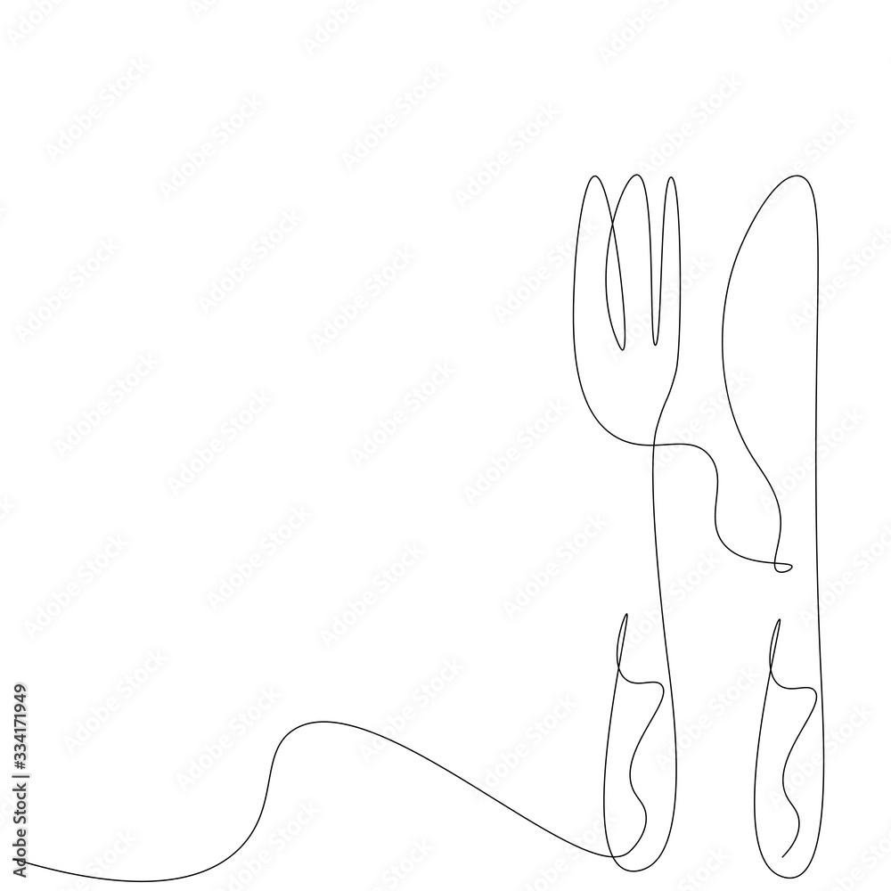 Fork and knife silhouette line drawing. Vector illustration. Fork and knife silhouette line drawing. Vector illustration.