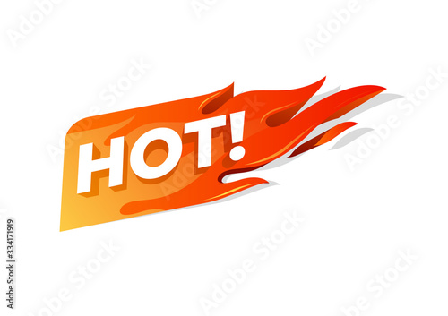 Hot fire sign, promotion fire banner, price tag, hot sale, offer, price. photo