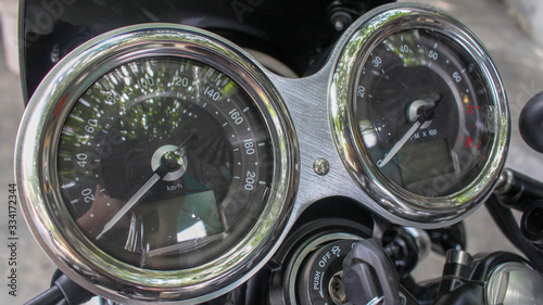 Close up speedometer of a motorbike.