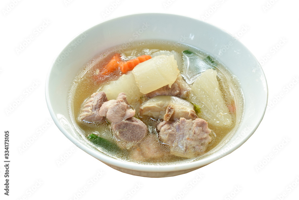 boiled radish with pork bone and mushroom soup on bowl