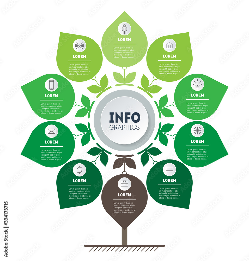 Timeline or infographics. Tree of development and growth of the Green technology. Time line. Eco Business concept with 10 options, parts, steps or processes. Timeline or infographics. Tree of development and growth of the Green technology. Time line. Eco Business concept with 10 options, parts, steps or processes.