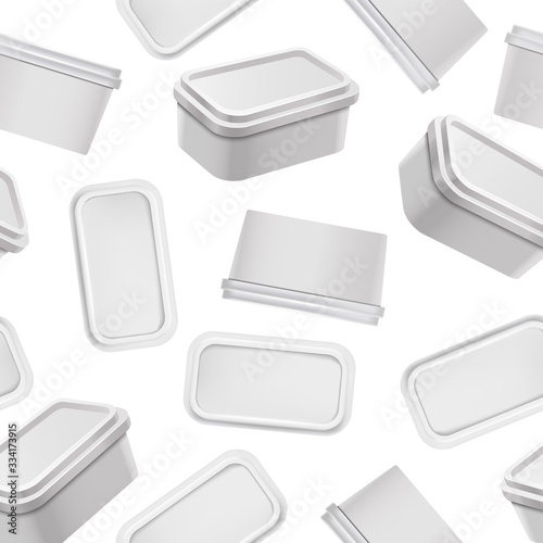 Realistic Detailed 3d White Blank Container for Butter Seamless Pattern Background. Vector