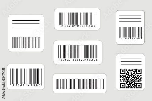 Realistic barcode and qr codes label set