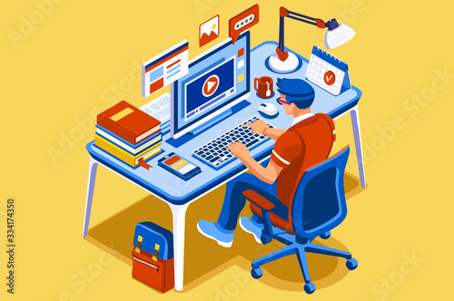 Symbolic student education, courses symbol. Conceptual graphic of distance tutorials, studying course for university students concept. Vector illustration banner. Study Courses training tutorial sign.