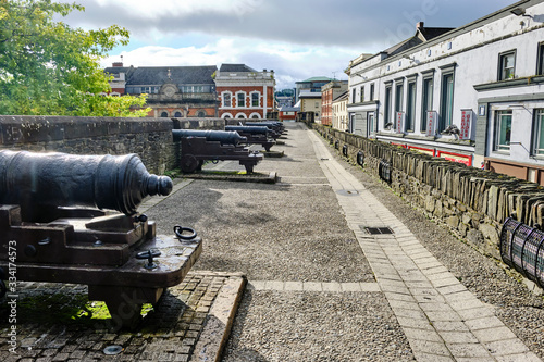 The line of cannons lined up along the walls of Derry, Northern Ireland.