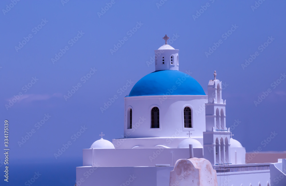 blue white colored church in santorini