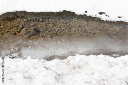 Winter rural river snowy landscape. Forest river in winter snow. Winter Forrest River Peisash