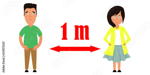 Distance 1 meter. People without protective equipment. People do not adhere to quarantine and distance. Vector