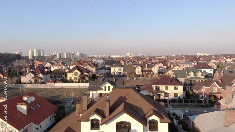 Suburban houses area view aerial panorama district drone video Suburban houses area view aerial panorama district drone video