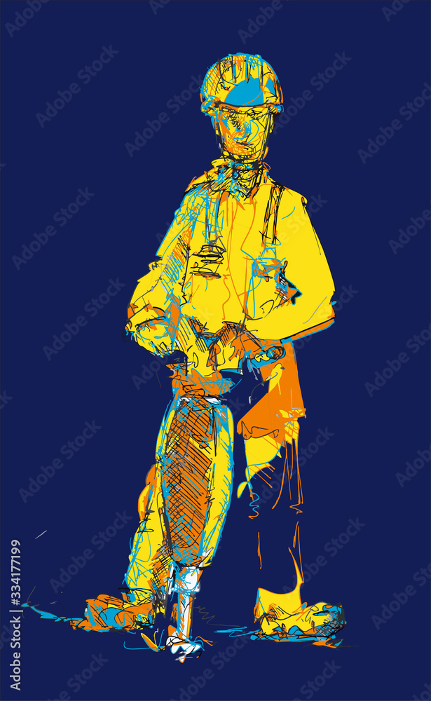 Homme de chantier au marteau-piqueur Homme de chantier au marteau-piqueur