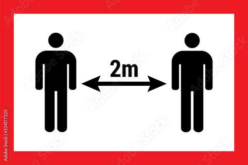 Caution sign. keep at least 2 meter distance from others. Health care, shop.