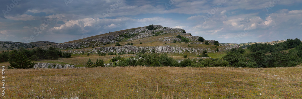 Panoramic landscape of summer yayla of Northern Demerdji, Crimea