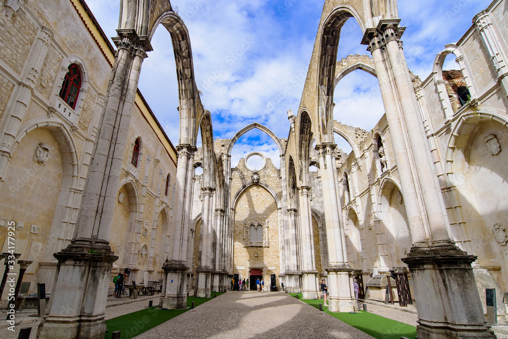 Ruins of Carmo Convent, an archaeological museum in Lisbon, Portugal