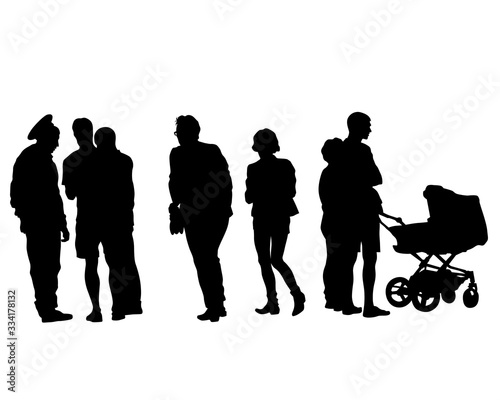 Big crowds people on street. Isolated silhouette on a white background