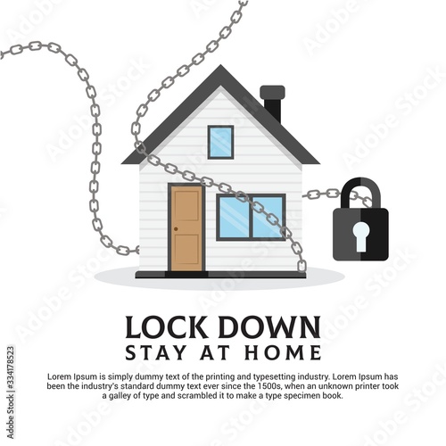 Lock Down are Coronavirus illustration concept with, chain, house, and padlock. Coronavirus 2019-ncov background tamplate