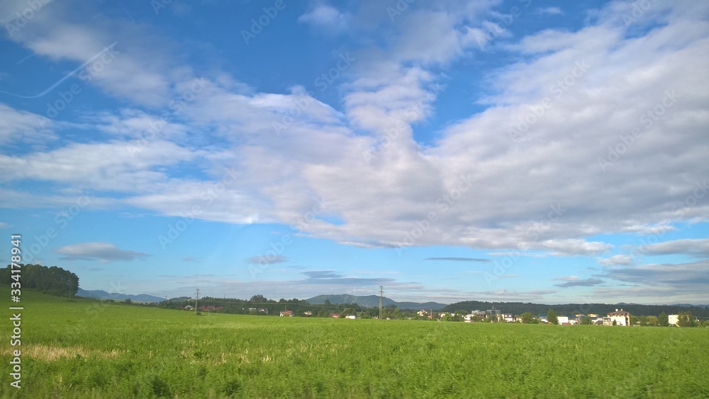 Naklejka premium Sunrise or sunset over the hills and meadow. Slovakia