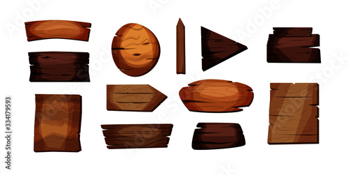 Empty signboards or wood planks of different colors and textures. Set of old, retro banners. Vector illustration.