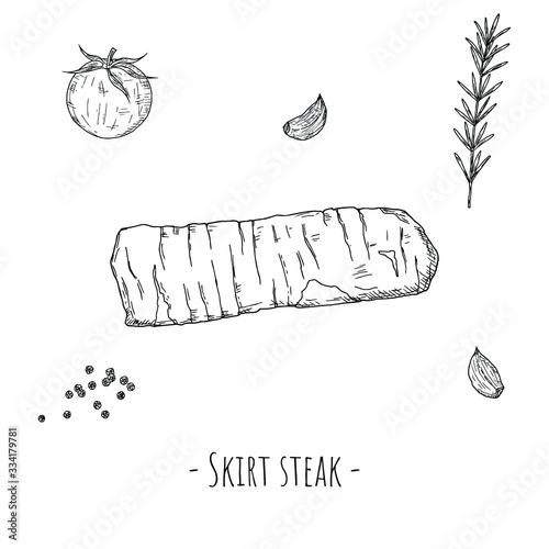 Skirt steak. Vector cartoon illustration. Isolated object on a white background. Hand-drawn style.