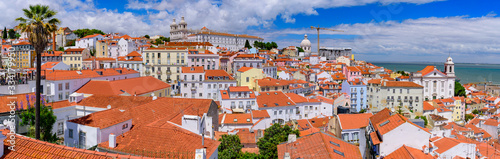 Panorama of the city & Tagus River from Miradouro de Santa Luzia, an observation deck in Lisbon, Portugal photo