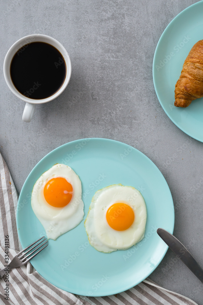 flat lay of breakfast food with flat lay of breakfast food with