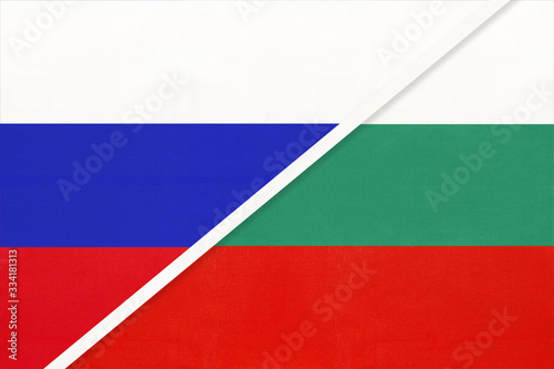 Russia vs Bulgaria national flag from textile. Relationship and partnership between two countries. © nikol85