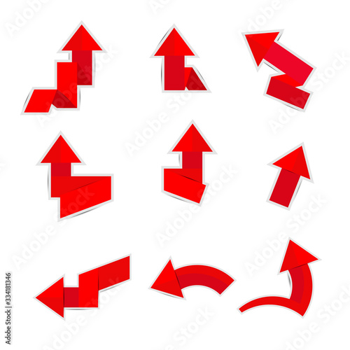 Red paper arrow on white background