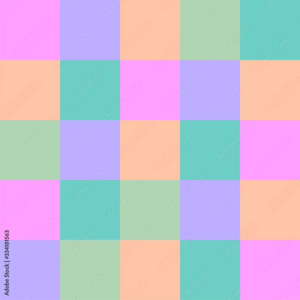 Multicolored grid, geometric background with squares of pastel colors.